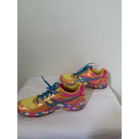 Asics Womens Size 9 Gel Flashpoint Running Shoes Orange Pink Blue Lace Up - Picture 3 of 7